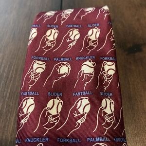 Baseball Pitching Grips Silk Necktie Tie By Josh Bach Red MLB Baseball Coach